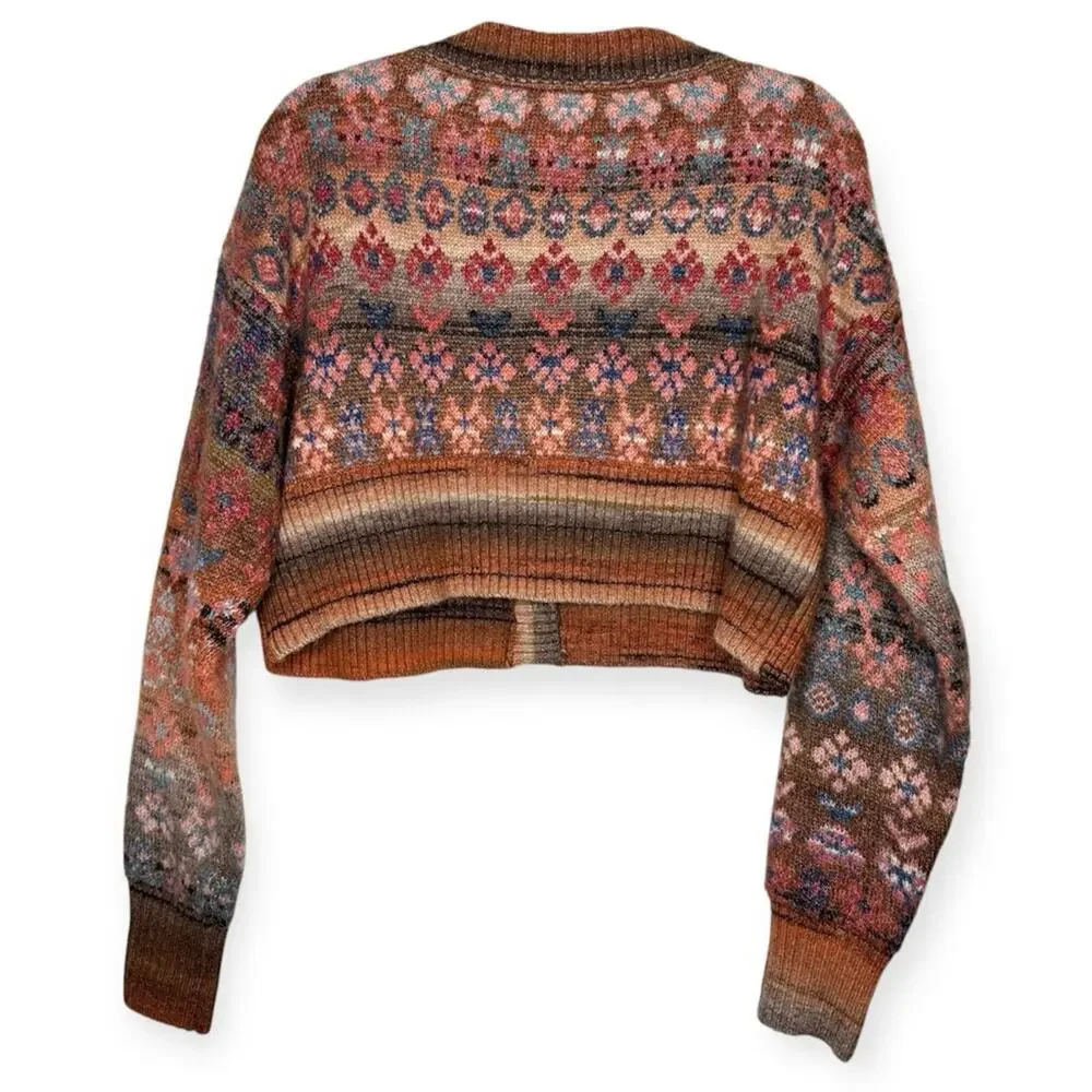 Cleo + Wolf Multicolor cropped fuzzy Knit Cardigan Sweater women’s size large - Picture 8 of 8